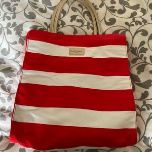 NEW Red and white stripped Lancôme tote